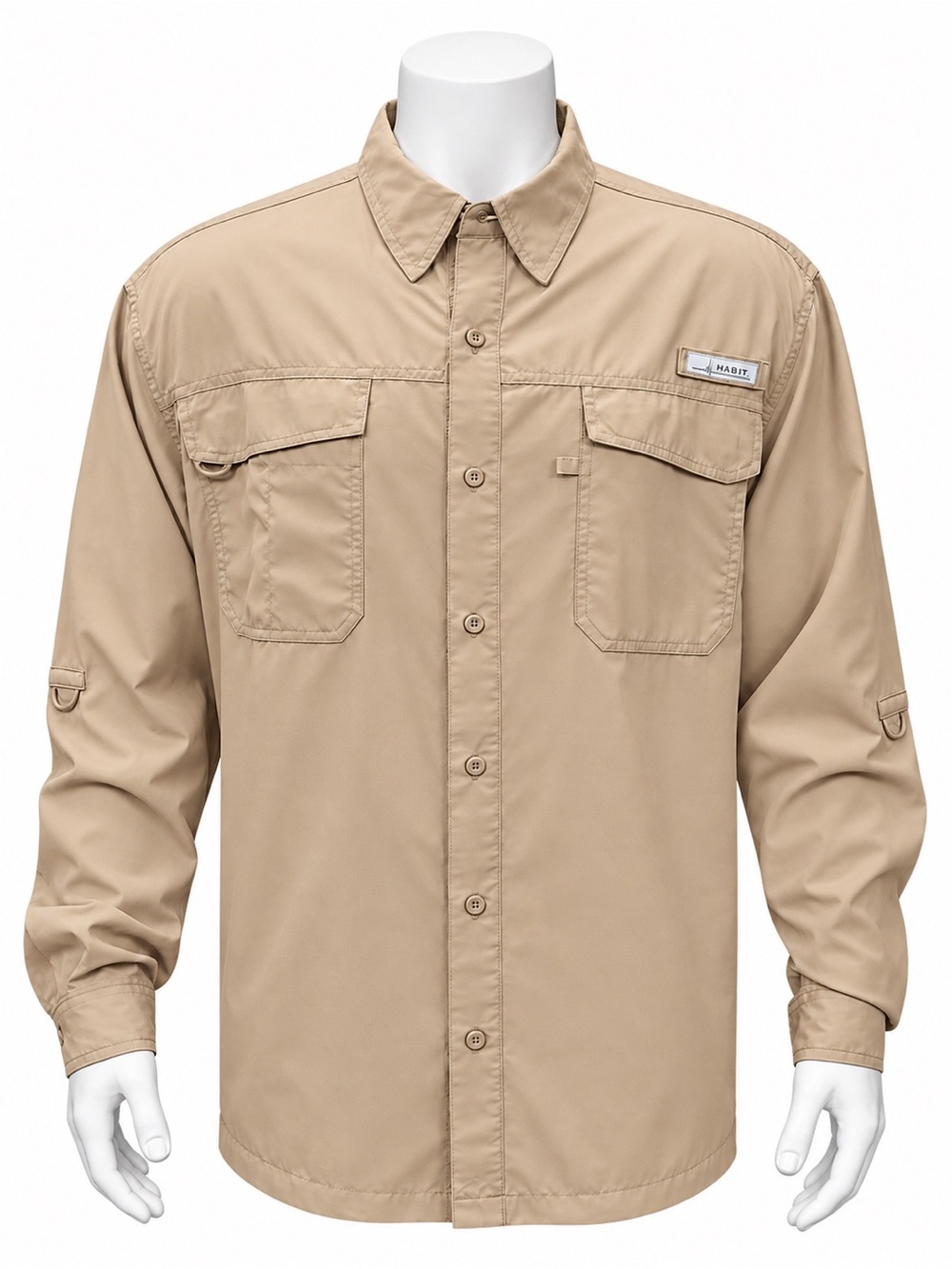 Habit Khaki Tan Vented Button Up Men's Long Sleeve Fishing Shirt Size XXL 2XL